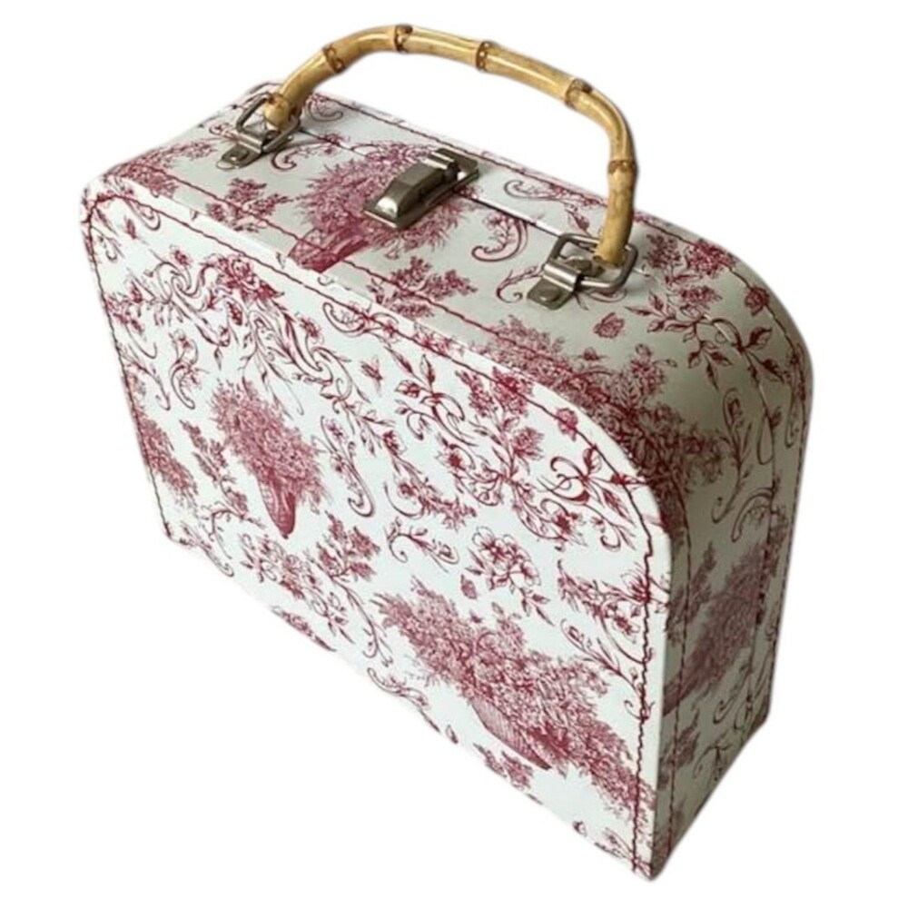 Lady Jayne Cranberry Toile Stacking Suitcase Small Storage Decor Red White